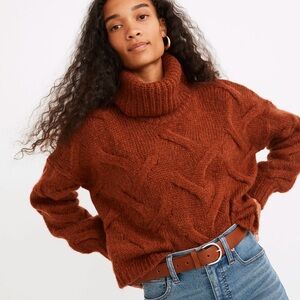 Madewell Somervell Modern Cable Turtleneck Sweater in Heather Cinnabar Size XXS